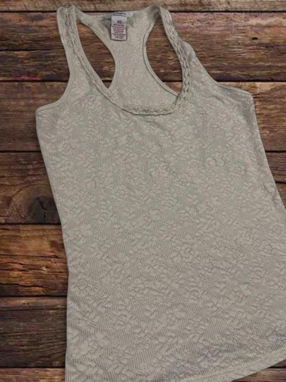 Candie's Cream Lace-Texture Racerback Tank - Picture 3 of 4